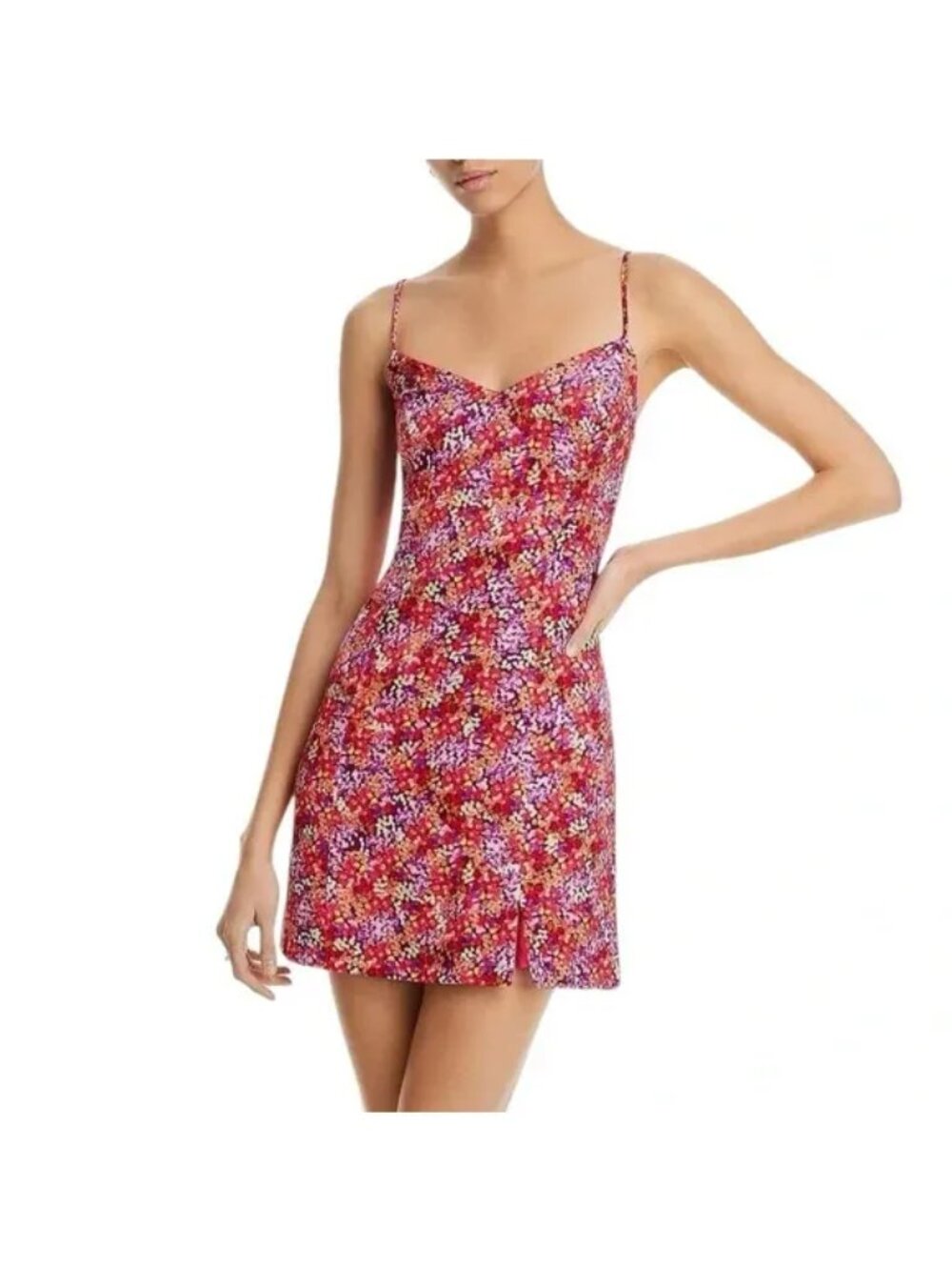 French Connection size 6 Pink Satin Mini Floral Print Slip Dress - Picture 13 of 14
